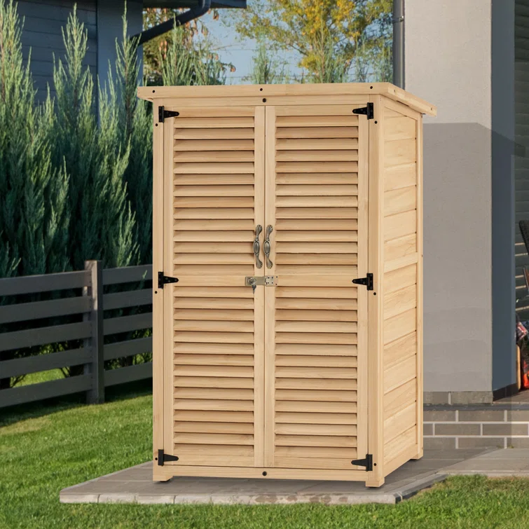 Outdoor Wooden Storage Cabinet,Garden Tool Shed with Latch and Double Doors