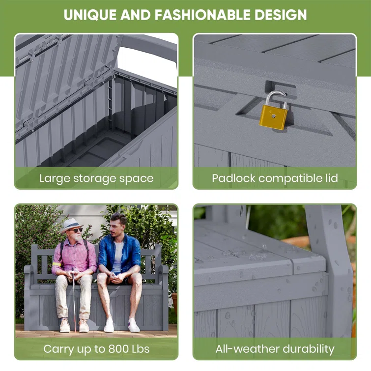 Patiowell 70 Gallons Storage Bench Durable Resin Outdoor Storage Deck Box For Furniture and Supplies