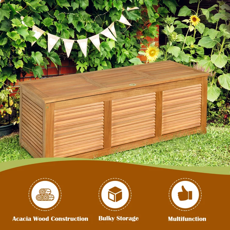 Gymax 47.5'' W 47 Gallons Solid Wood Acacia Deck Box in Natural Teak