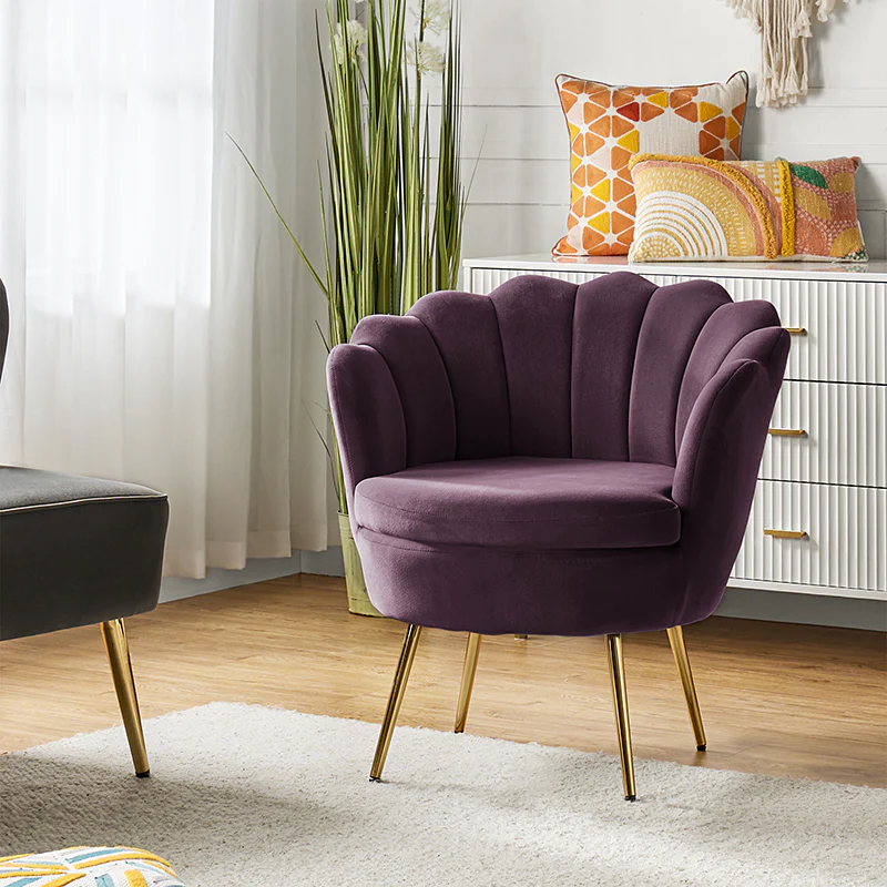 Evelia Velvet Scalloped Barrel Chair
