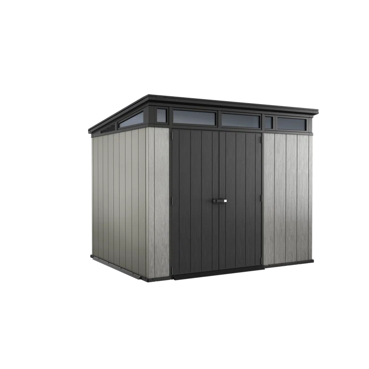 Keter Artisan 9x7 ft. Modern Durable Resin Outdoor Storage Shed With Floor and Double Doors for Garden Patio Furniture and Tools, Grey