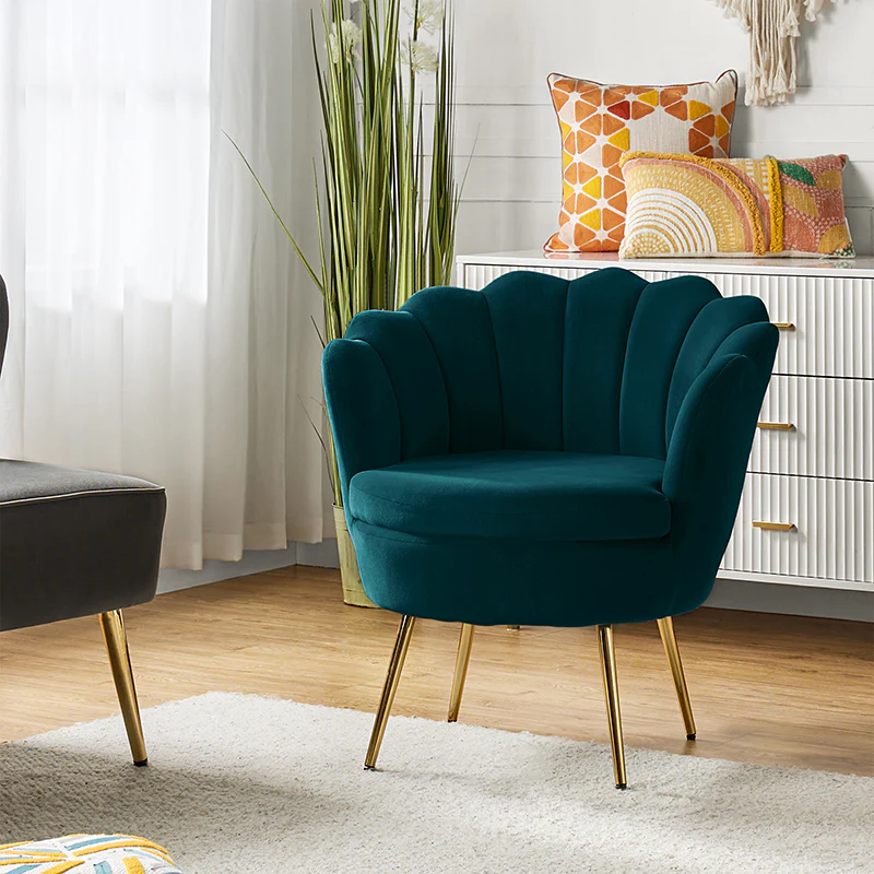 Evelia Velvet Scalloped Barrel Chair