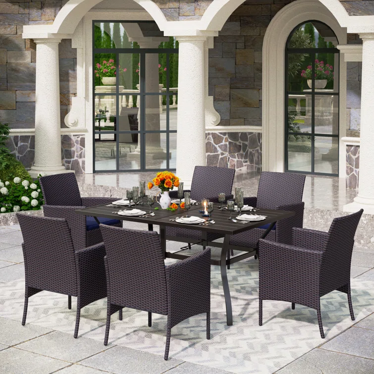 Alyah 7 Piece Bar Height Outdoor Patio Dining Set with Cushions