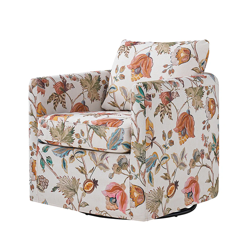 Claudius Upholstered Slipcovered Swivel Barrel Chair