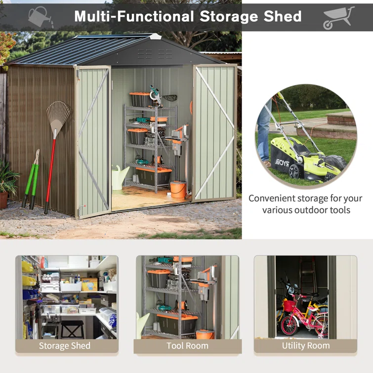 Outdoor 6 ft. W x 4 ft. D Metal Storage Shed