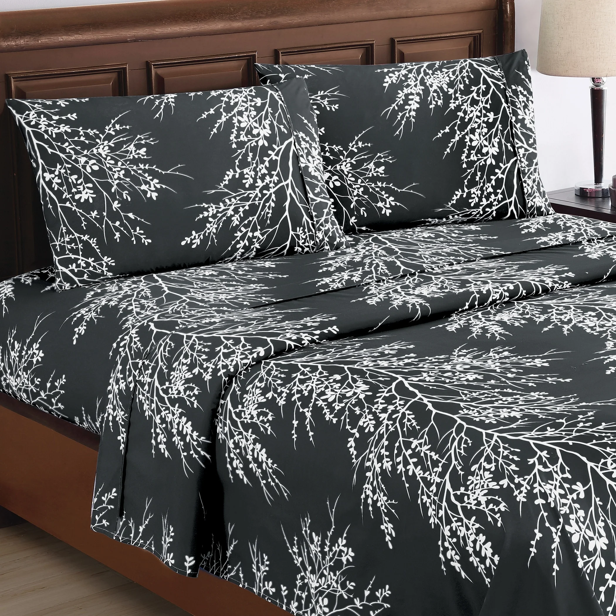 4-Piece Foliage Bed Sheets and Pillowcases Set