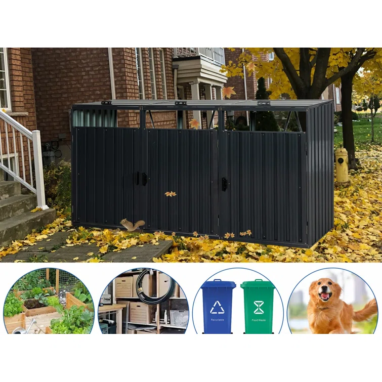 8 ft. W x 3 ft. D Metal Horizontal Garbage Shed