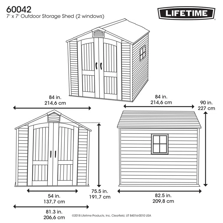 Lifetime 7 Ft. x 7 Ft. High-Density Polyethylene (Plastic) Outdoor Storage Shed with Steel-Reinforced Construction