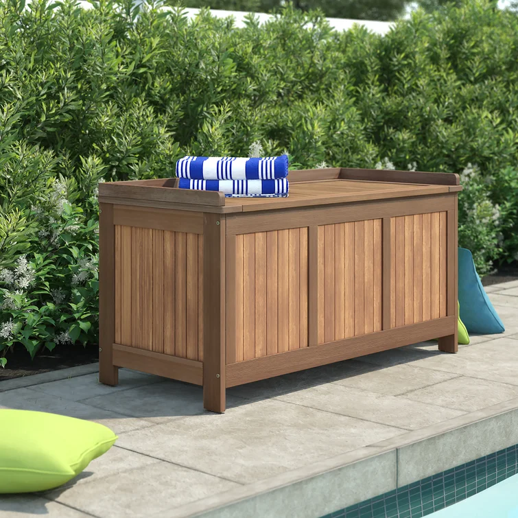 Loon Peak® Ermont 44.5'' W 65 Gallons Water Resistant Solid Wood Deck Box in Natural