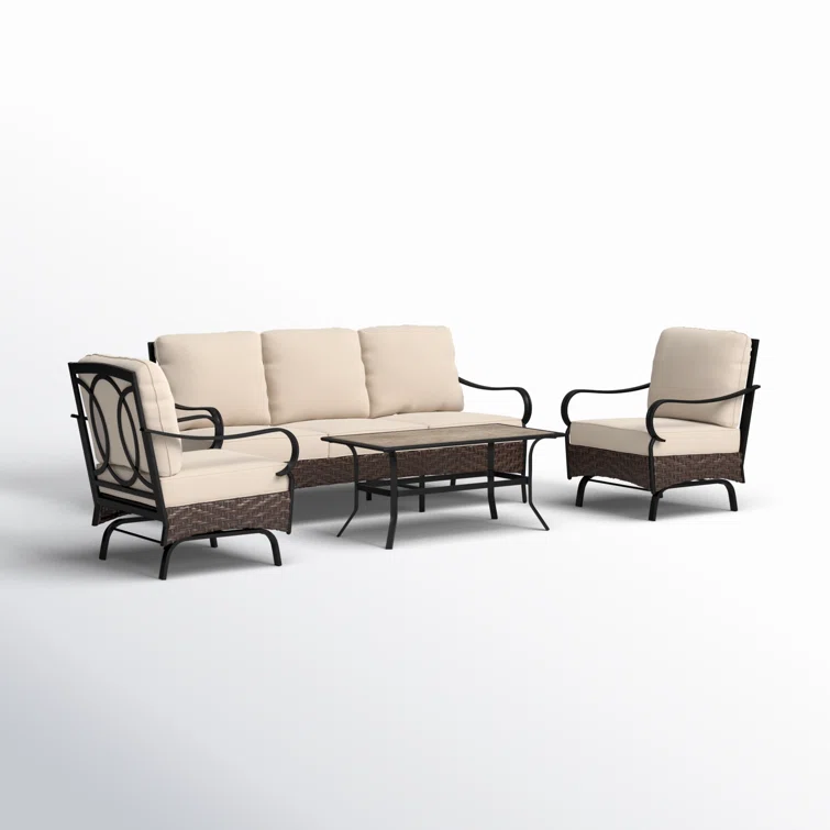 Argyri Outdoor Patio Conversation Set with Rocking Lounge Chairs and Optional Ottomans