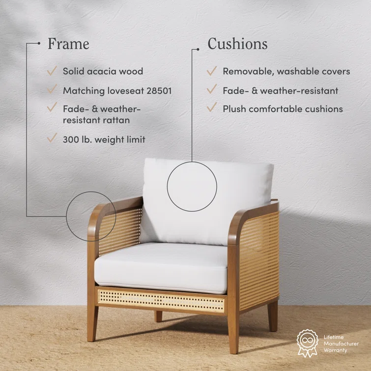 4-Piece Conversation Patio Set, Bohemian Wooden Outdoor Loveseat And Chairs With Cushions