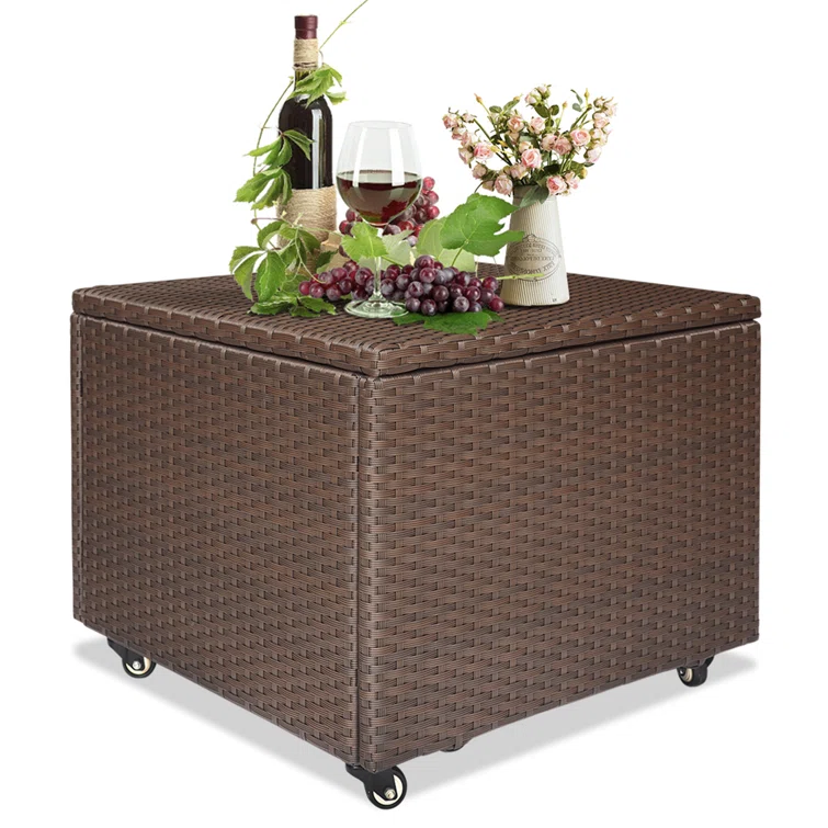 ATR Arttoreal 22.4'' W 22 Gallons Water Resistant Wicker Deck Box with Wheels in Brown
