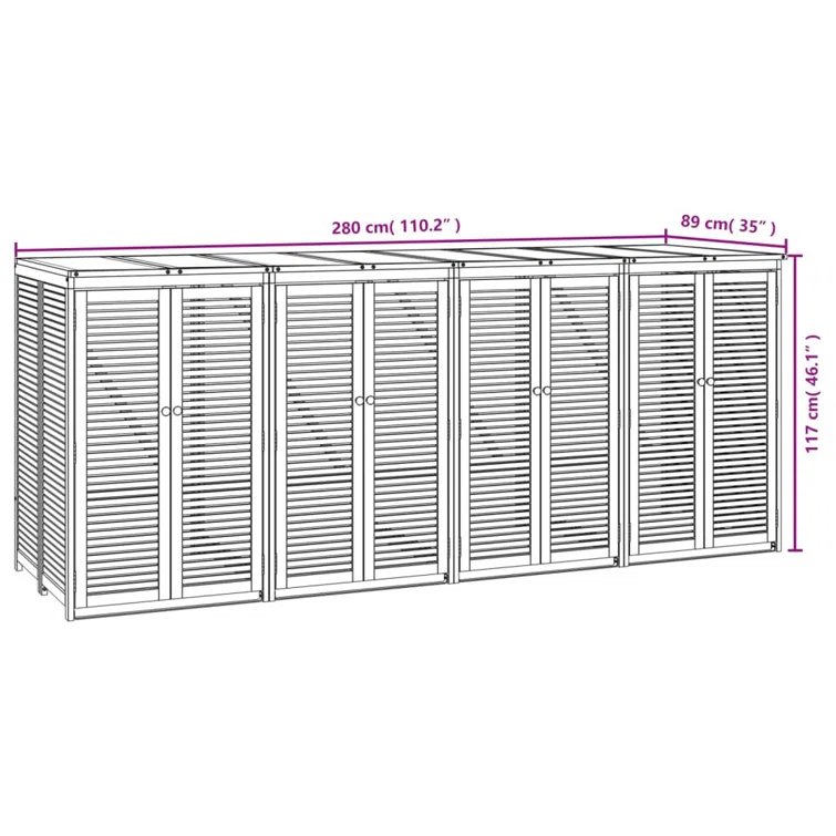 9 ft. 2 in. W x 2 ft. 11in. D Solid Wood Garbage Shed