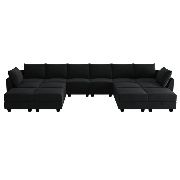 Tremee Velvet Modular Corner Sectional with Ottoman