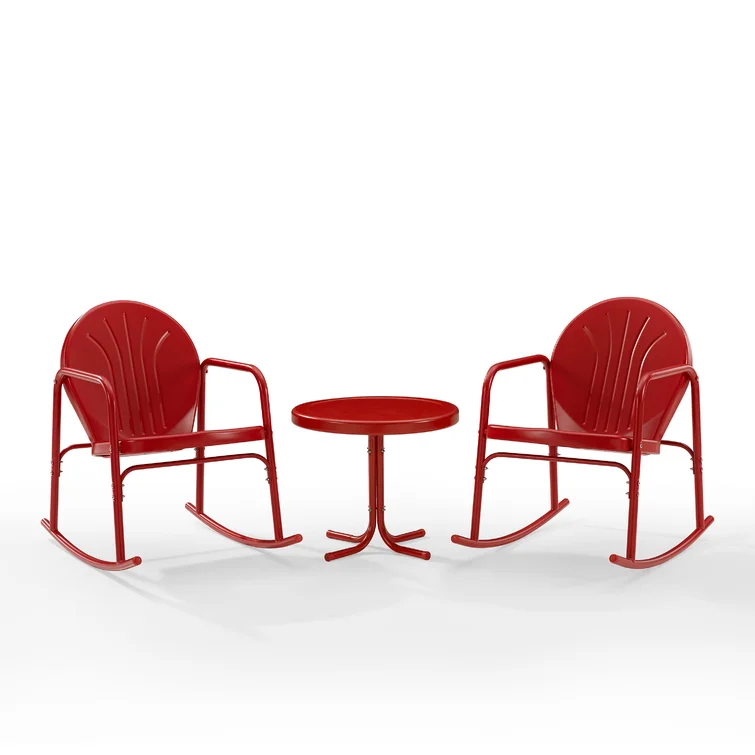Burley 3 Pieces of Outdoor Rocking Chair Set Bright Red Gloss - Side Table & 2 Rocking Chairs