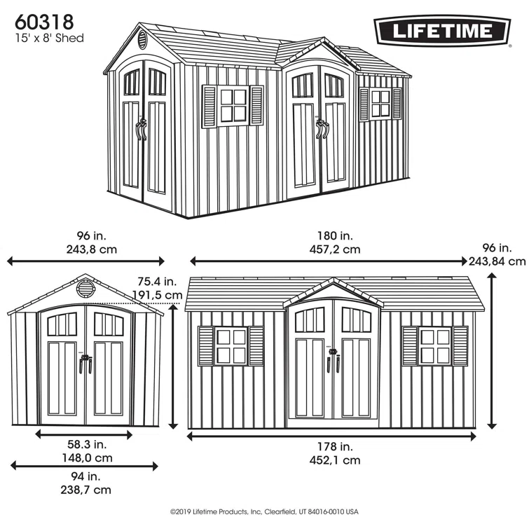 15 Ft. x 8 Ft. High-Density Polyethylene (Plastic) Steel Reinforced Outdoor Storage Shed