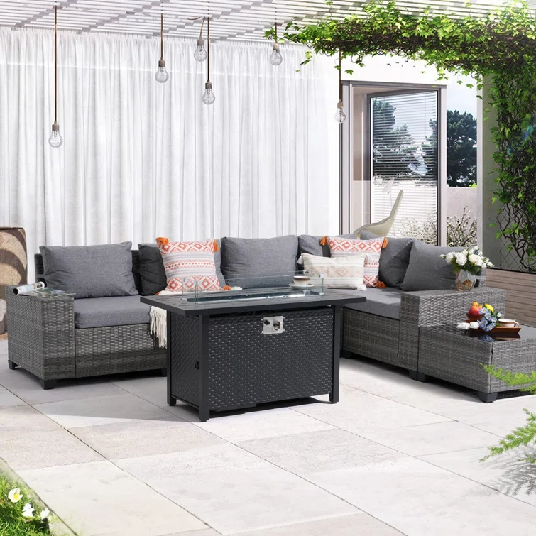 5 - Person Outdoor Rattan Seating Group With Cushions