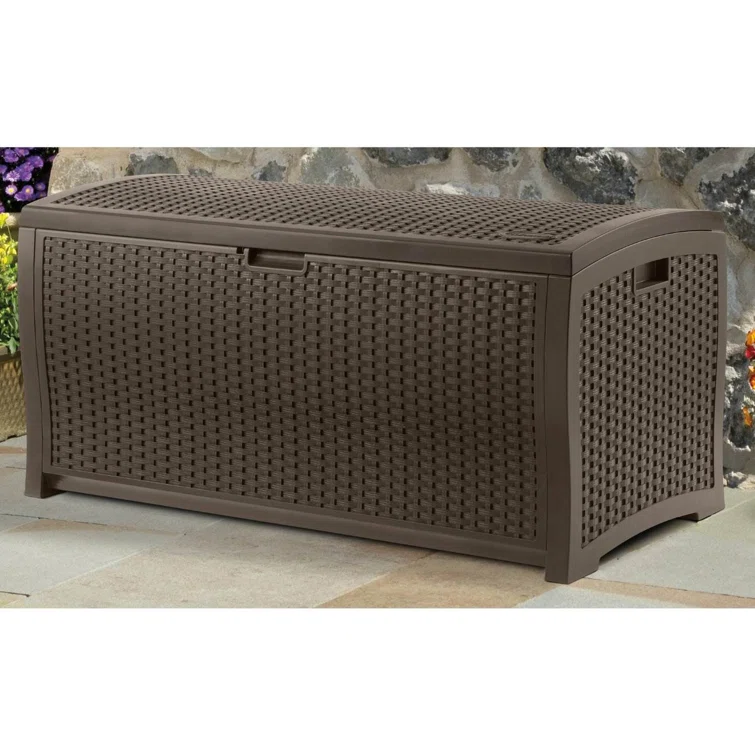 Suncast 99 Gallons Water Resistant Resin Lockable Deck Box in Brown