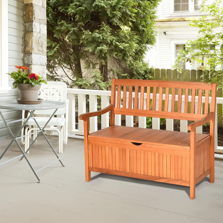 Topbuy 42'' W 33 Gallons Water Resistant Solid Wood Eucalyptus Storage Bench in Natural