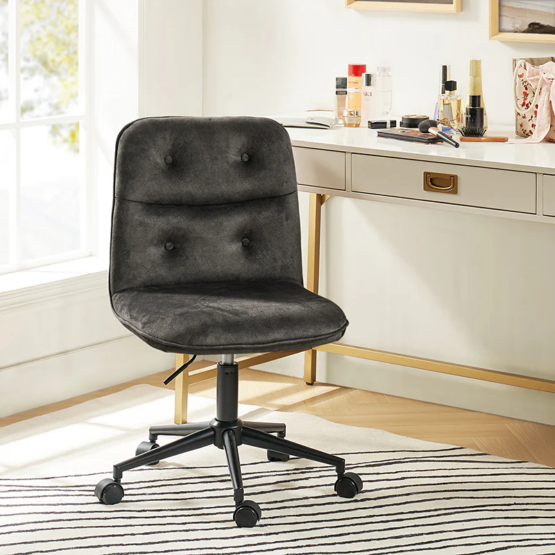 Leonhard Upholstered Swivel Task Chair: Plush Velvet Feel with Linen-Inspired Fabric, Adjustable Height, and Wheels