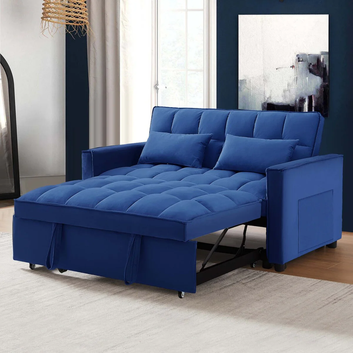 Aukfa Velvet Convertible Sleeper Sofa Loveseat with Side Pocket