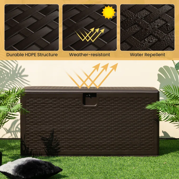Costway 50'' W 120 Gallons Water Resistant Plastic Lockable Deck Box in Brown