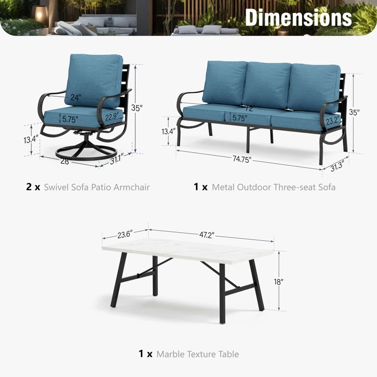 Tapasi 5-7 - Person Patio Conversation Set with Swivel Lounge Chairs & Sofa