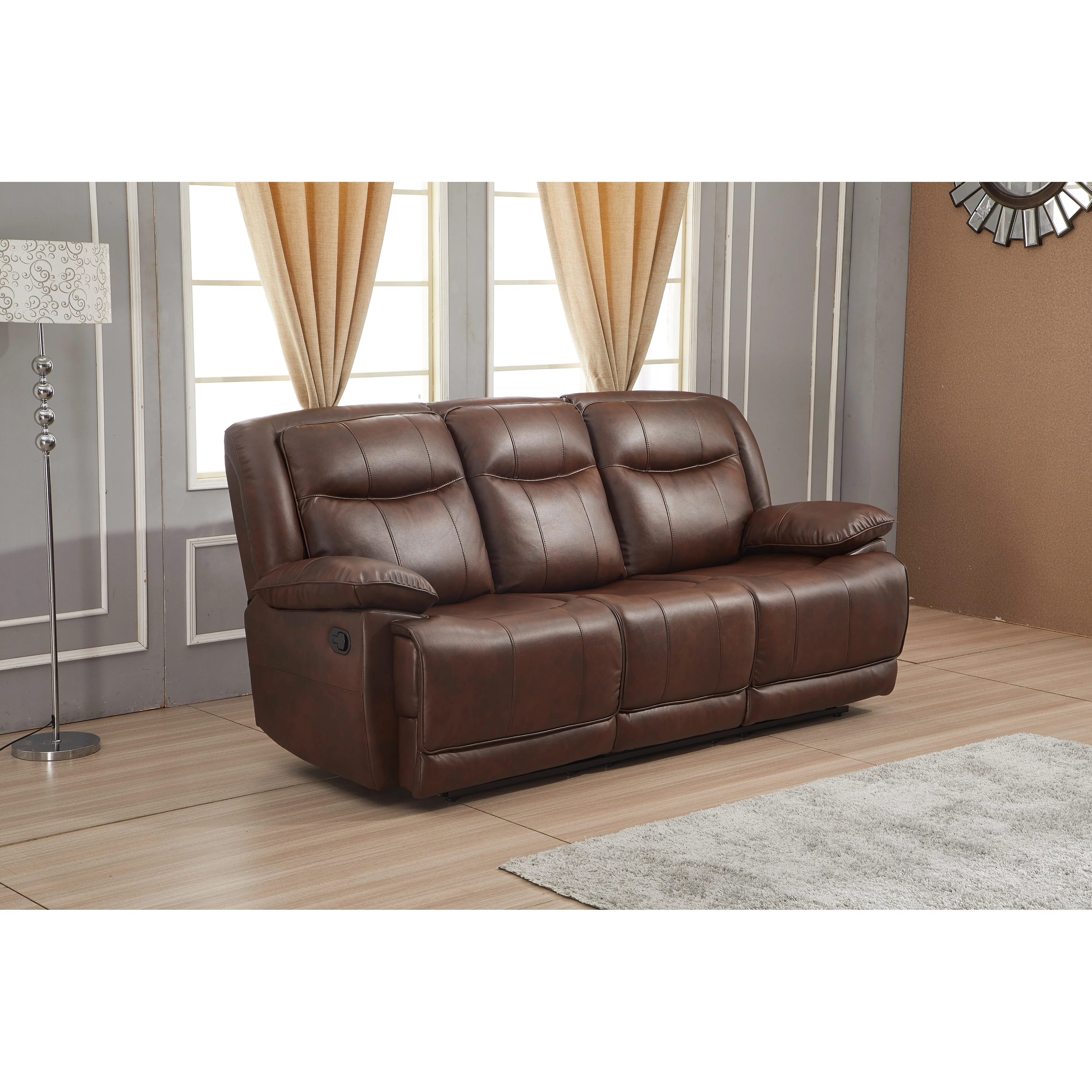 Betsy Furniture Bonded Leather Manual Rclining 3-seat Sofa Couch 8006