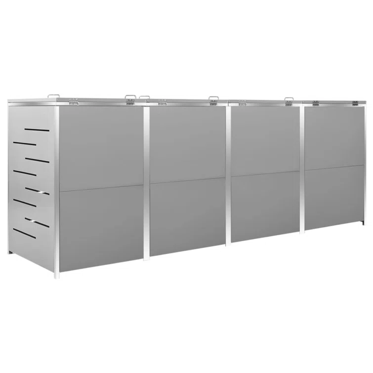 VidaXL Garbage Can Storage Wheelie Bin Trash Can Enclosure Stainless Steel