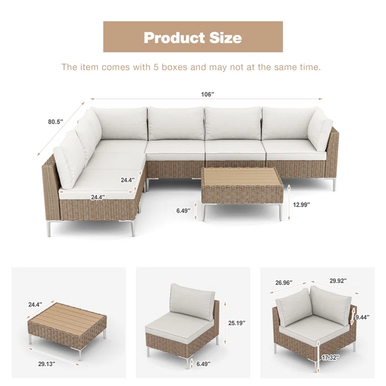 Quadrell 6 - Person Outdoor Wicker Patio Conversation Furniture Set with Optional Fire Pit Table