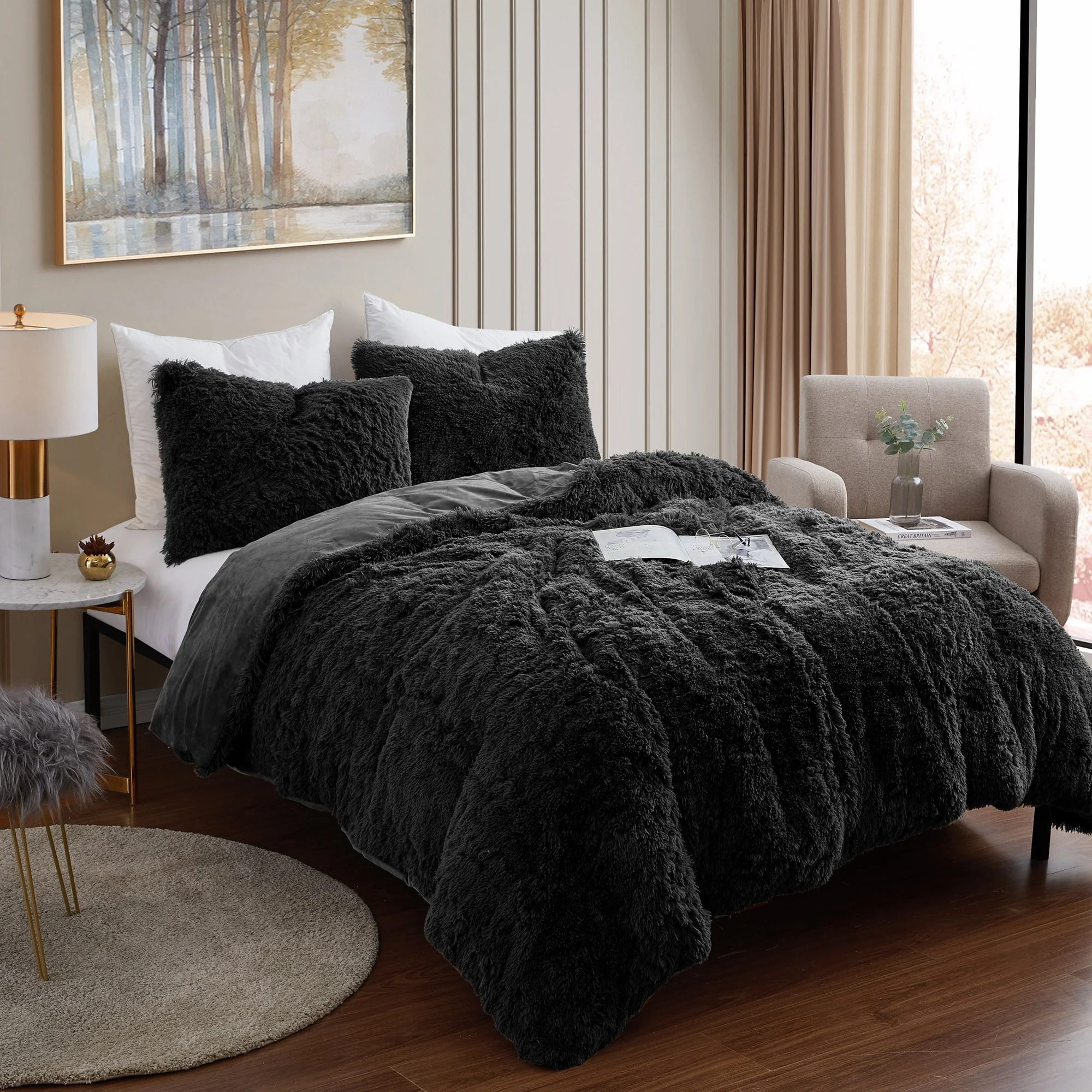 Long Plush Shaggy Comforter Set