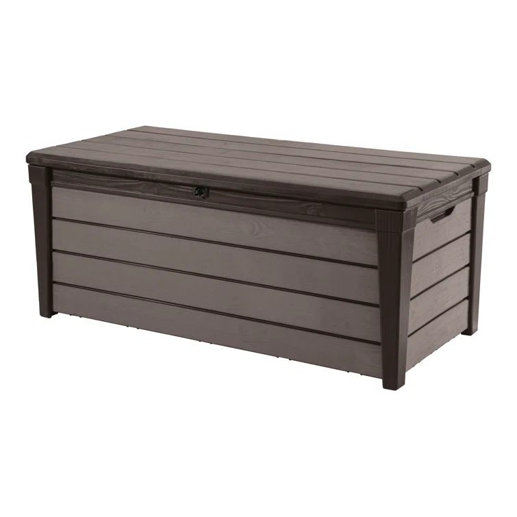 Keter Brushwood 120 Gallon Durable Resin Outdoor Storage and Organization Deck Box For Patio Furniture and Supplies, Brown