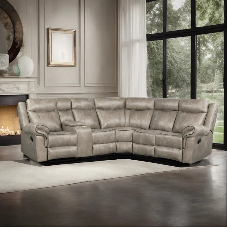 Jessah Manual Recliner Sectional Sofa Set with USB Charging Port for Living Room