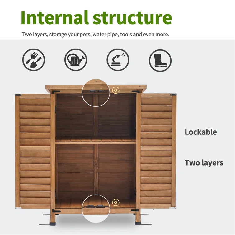 24.6 in. W x 18 in. D Outdoor Wood Storage Cabinet,Garden Wooden Tool Shed with Double Doors