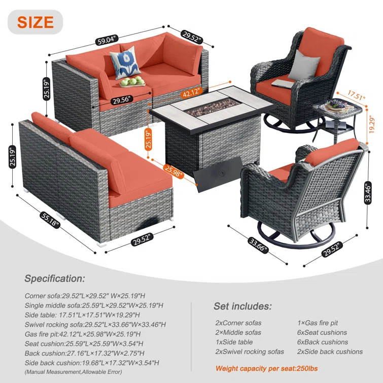 6 - Person Outdoor Seating Group with Cushions