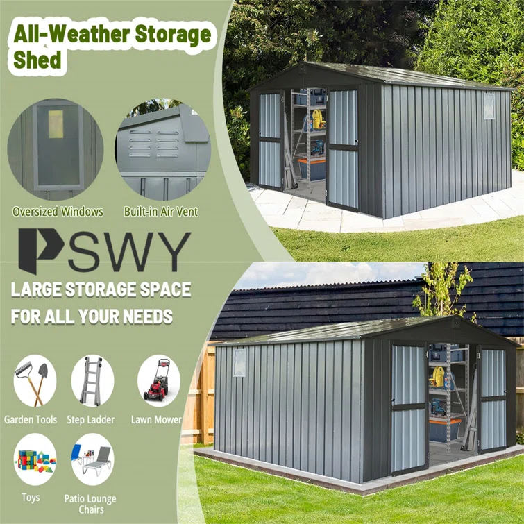 11 ft. W x 12 ft. 5 in. D Metal Storage Shed