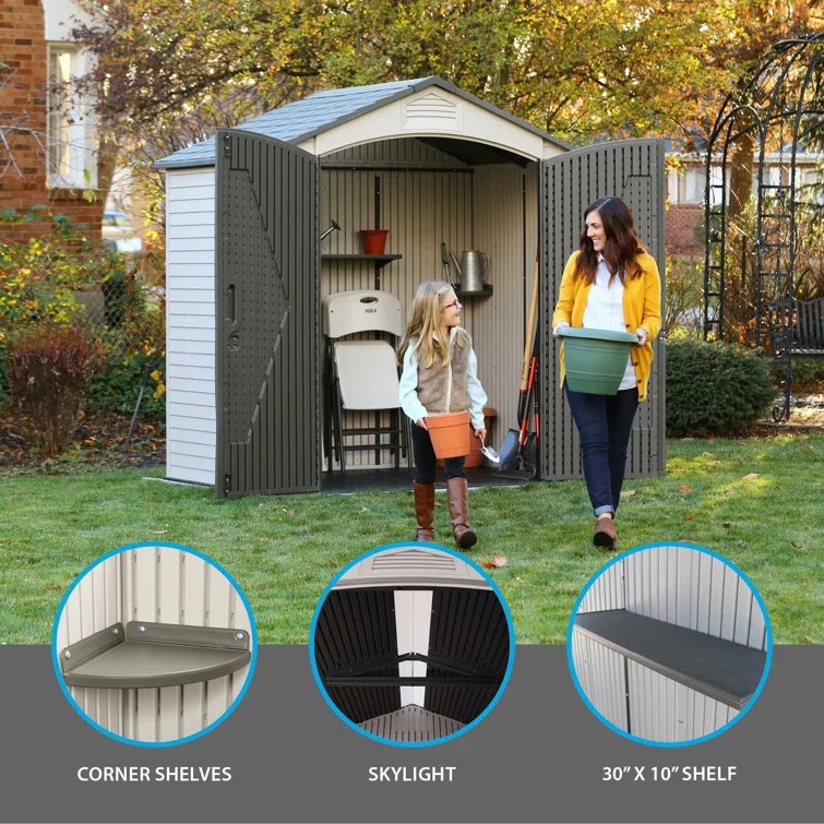 Lifetime 7 Ft. x 4.5 Ft. High-Density Polyethylene (Plastic) Outdoor Storage Shed with Steel-Reinforced Construction