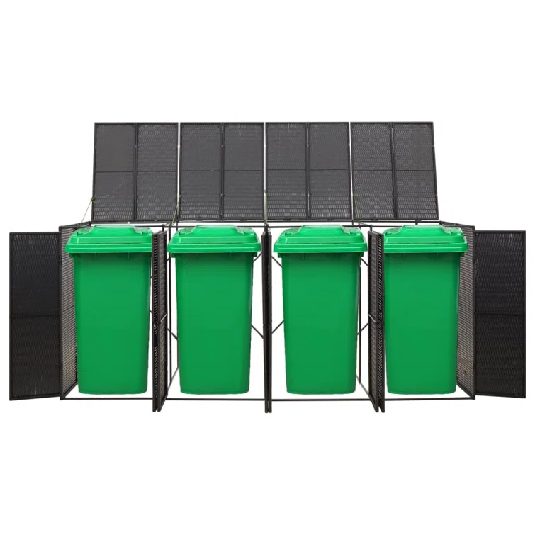 vidaXL Bin Store Trash Can Storage Quadruple Wheelie Bin Shed Poly Rattan