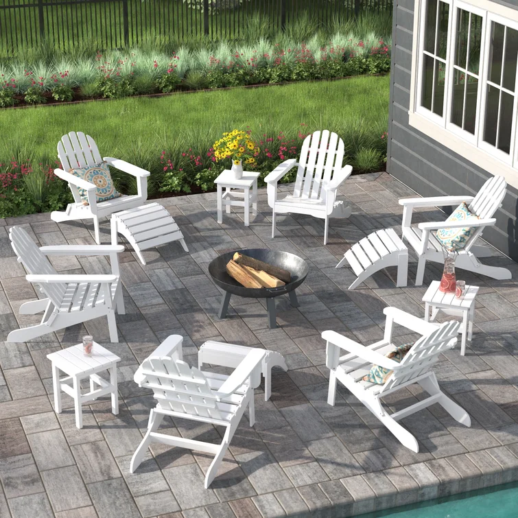 Hartington 12 Piece Plastic/Resin Folding Adirondack Chair with Ottoman and Table