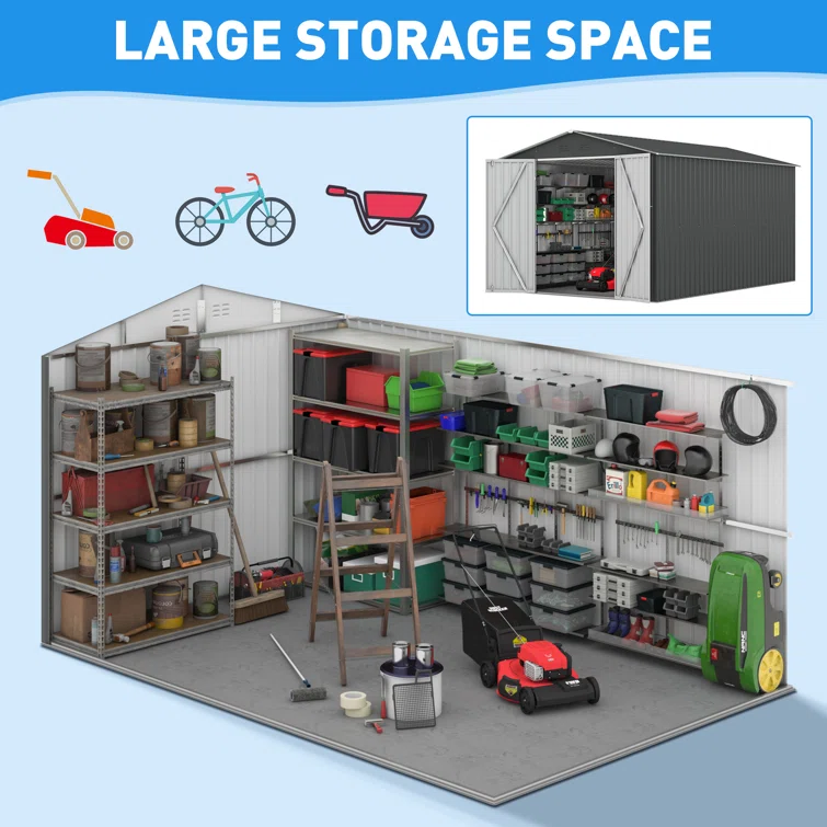 8 ft. W x 12 ft. D Metal Storage Shed with Lockable Doors and Vents