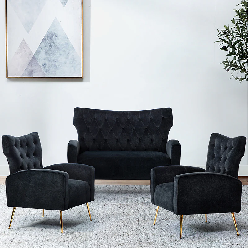 Amira Velvet 3-Piece Living Room Set