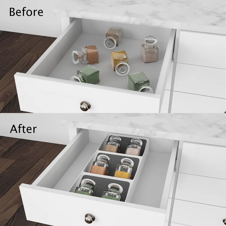 Onella Spice Drawer Organizer- 3-Tier Plastic Nonslip Space Saver Storage Rack with Angled Shelves for Kitchen, Pantry, Office or Bathroom
