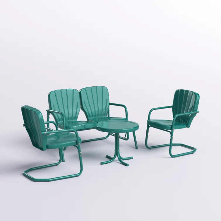 Burley 4Pc Outdoor Metal Conversation Set White Gloss - Loveseat Glider, Side Table, & 2 Armchairs