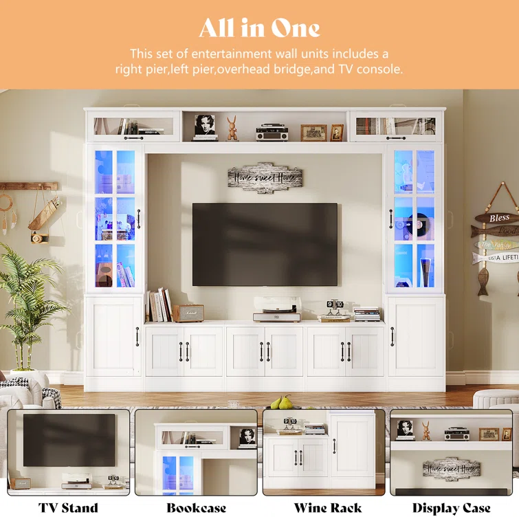 Brayden Studio® Wall Unit TV Stand With Storage , Modern TV Console With Led Lights, Media Entertainment Center With Bookshelves