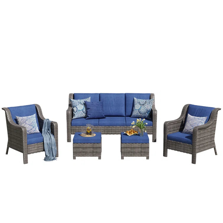 Travor 3 Piece Patio Set Rattan Outdoor Furniture Set with Cushions