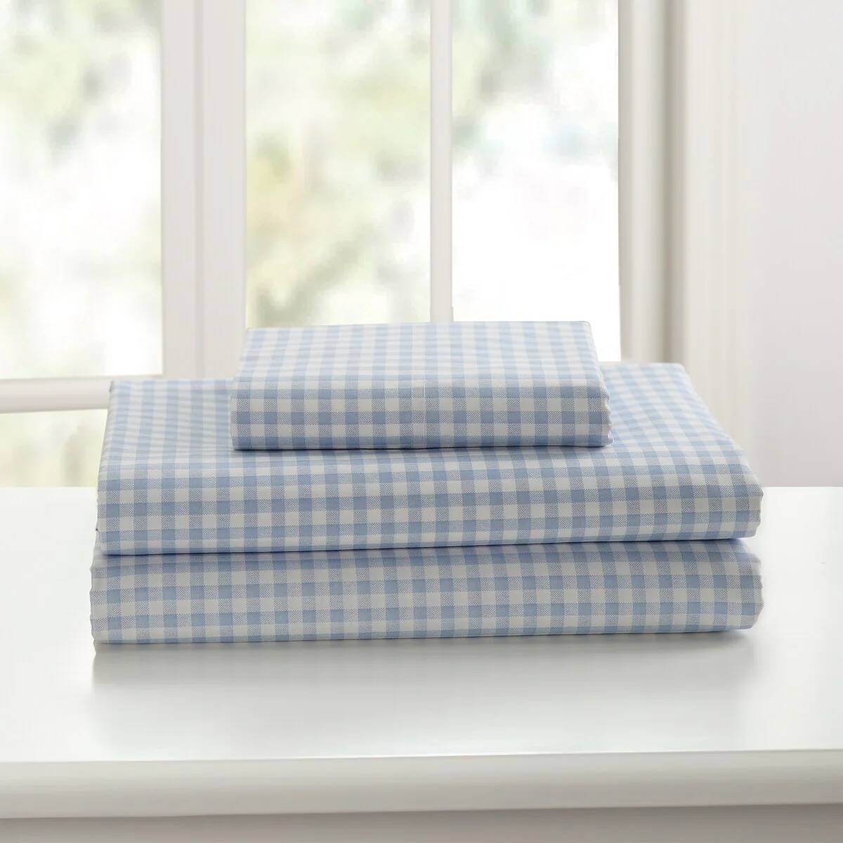 Laurel & Mayfair Gingham 100% Cotton Percale Sheet Set, Blue