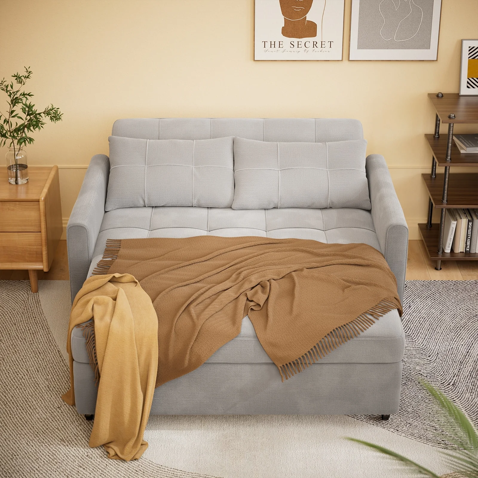 3-in-1 Convertible Sofa Bed Lounger Chaise Loveseat with Pull-up Bed, Velvet / cloth