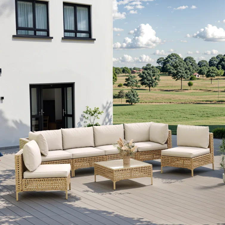 Keaghan 6 - Person Outdoor Seating Group with Cushions,Outdoor Conversation Set