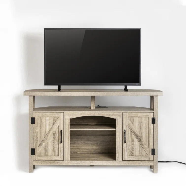 Nasho Farmhouse Corner TV Stand with USB Ports and Outlet Fit for TVs up to 60
