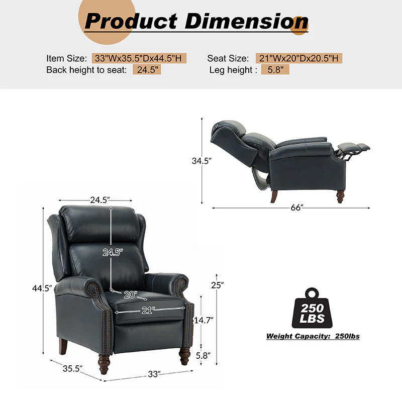 Lucina Genuine Leather Manual Recliner